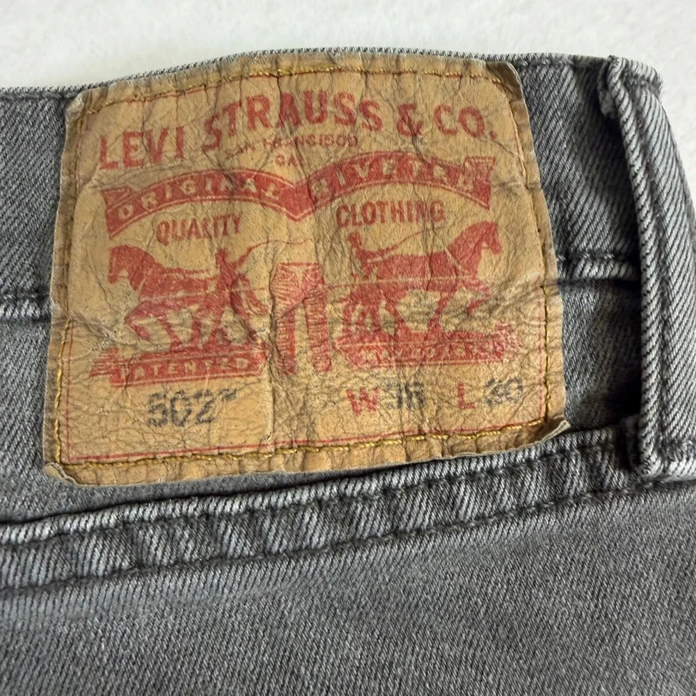 Levis 502 Regular Taper Gray Denim Jeans Mens 36x30 Charcoal Stretch Pants